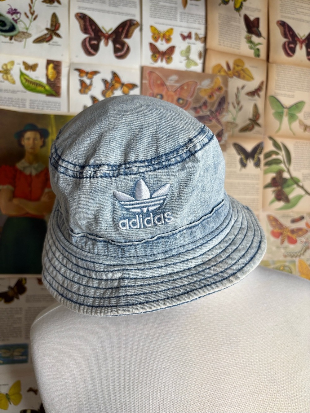 adidas Light Blue Denim-Style Bucket Hat with Trefoil Logo
